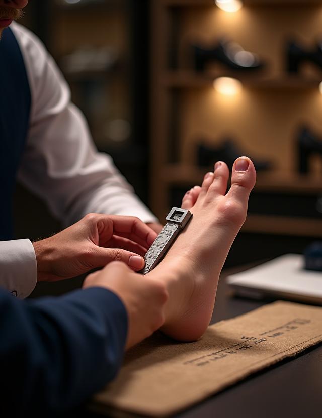 Detaillierte Fussvermessung im Geschäft von Edelweiss Schritt